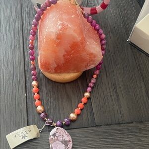 Studio Barse Purple and Coral Beaded Necklace with Marbled Pendant